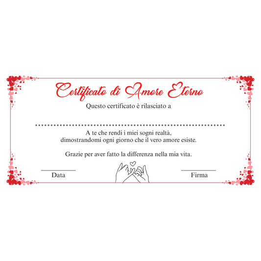 Certificato di Amore Eterno + decorazioni extra